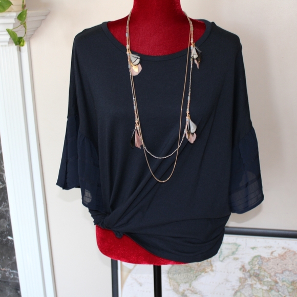 Banana Republic Factory Tops - Blue Lace flutter sleeves t-shirt Size Large